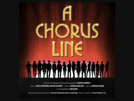 A Chorus Line production poster with the name of the production and sillouettes of actors on a stage